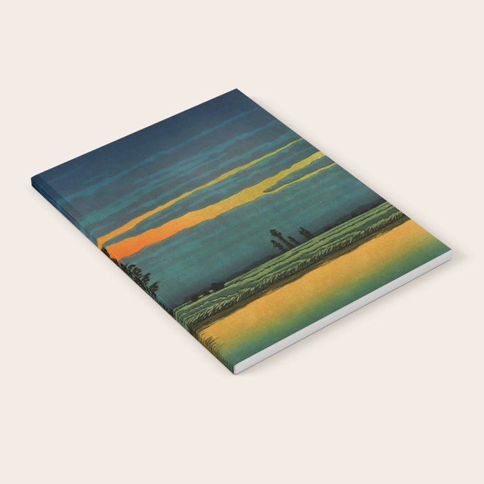 Sundown at Fuhin - Nightime Sunset and Trees by the Lake - Nature Ukiyo Landscape in Blue, Green & Orange Notebook Gallery Image 2