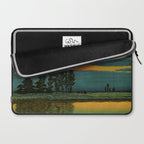 Sundown at Fuhin - Nightime Sunset and Trees by the Lake - Nature Ukiyo Landscape in Blue, Green & Orange Laptop Sleeve Gallery Image 2