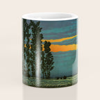Sundown at Fuhin - Nightime Sunset and Trees by the Lake - Nature Ukiyo Landscape in Blue, Green & Orange Coffee Mug Gallery Image 4
