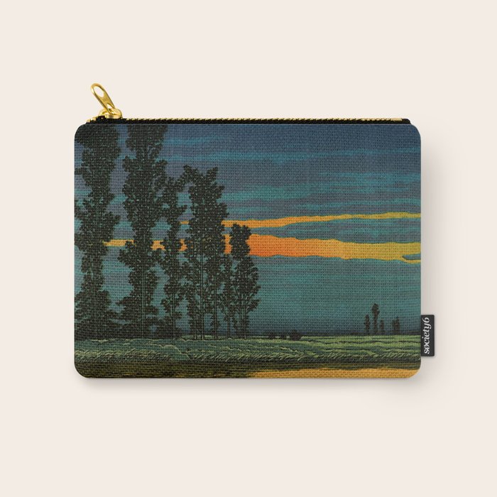 Sundown at Fuhin - Nightime Sunset and Trees by the Lake - Nature Ukiyo Landscape in Blue, Green & Orange Carry All Pouch Gallery Image 1