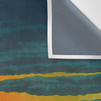 Sundown at Fuhin - Nightime Sunset and Trees by the Lake - Nature Ukiyo Landscape in Blue, Green & Orange Wall Tapestry Gallery Image 3