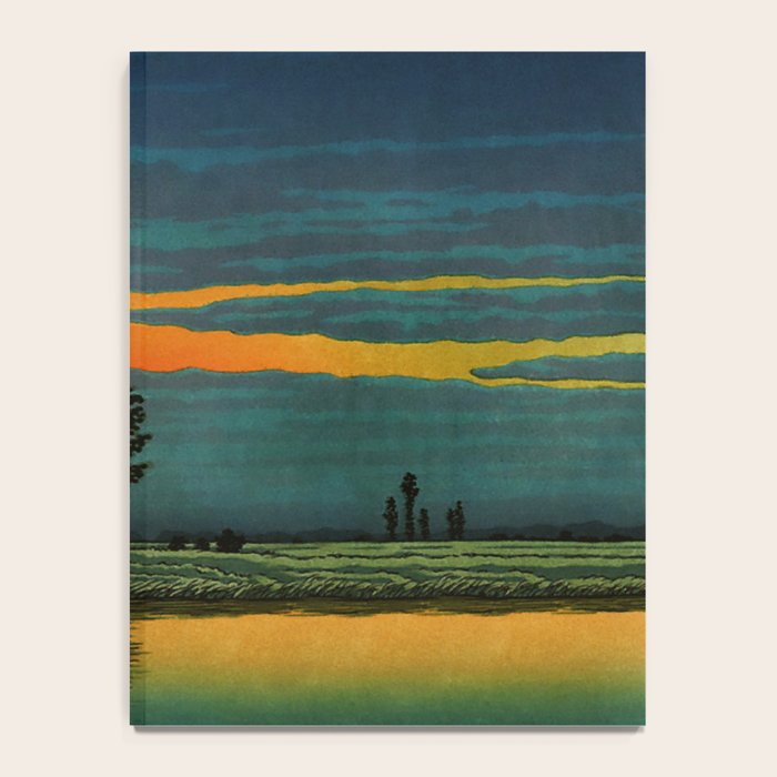 Sundown at Fuhin - Nightime Sunset and Trees by the Lake - Nature Ukiyo Landscape in Blue, Green & Orange Notebook Gallery Image 4