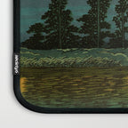 Sundown at Fuhin - Nightime Sunset and Trees by the Lake - Nature Ukiyo Landscape in Blue, Green & Orange Laptop Sleeve Gallery Image 3