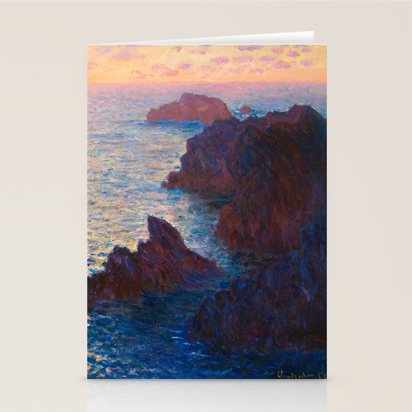Claude Monet Impressionist Landscape Oil Painting Sunset At Sea Cliffs Ocean Cliff Landscape Stationery Card Gallery Image 2