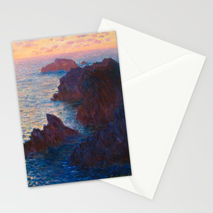 Claude Monet Impressionist Landscape Oil Painting Sunset At Sea Cliffs Ocean Cliff Landscape Stationery Card Gallery Image 2