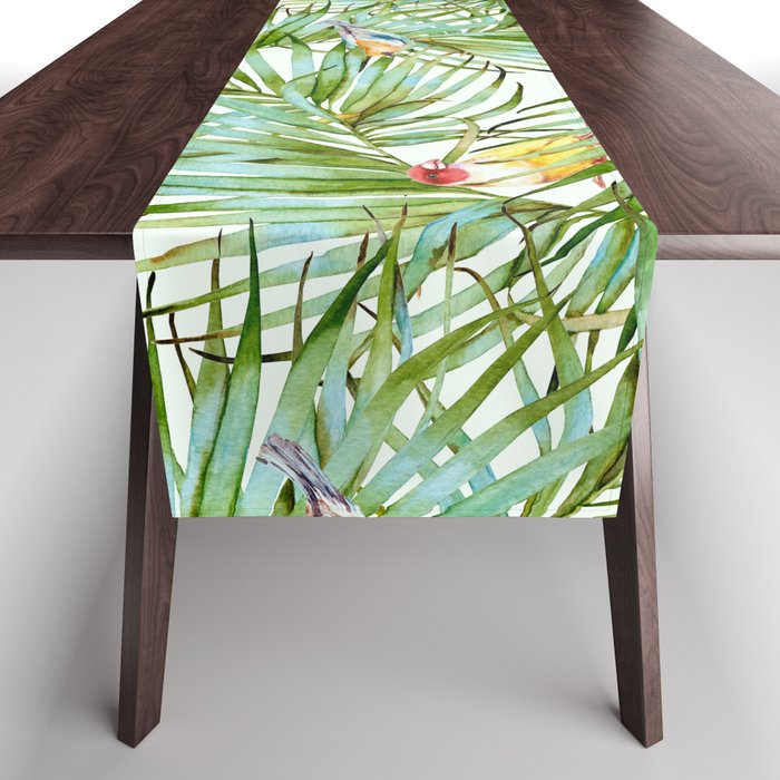 Birds on the leaves of the jungle Table Runner Gallery Image 1