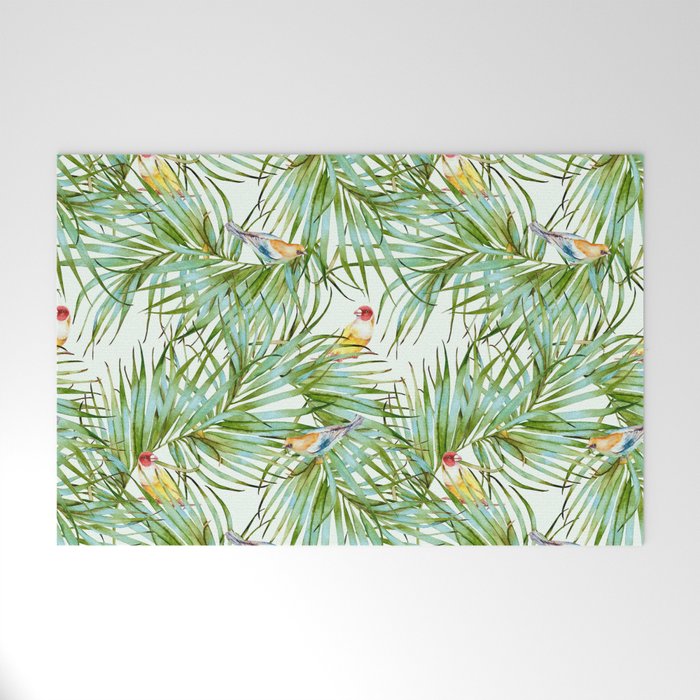 Birds on the leaves of the jungle Welcome Mat Gallery Image 1