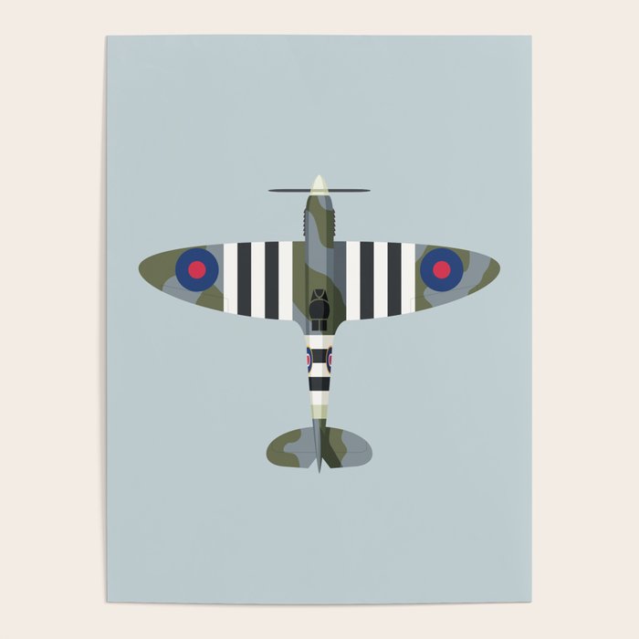Spitfire WWII Fighter Aircraft - Grey Poster Gallery Image 4