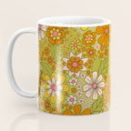 1960s, 1970s Retro Floral in Green, Pink & Orange - Flower Power Coffee Mug Gallery Image 3