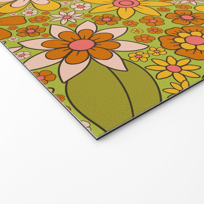 1960s, 1970s Retro Floral in Green, Pink & Orange - Flower Power Welcome Mat Gallery Image 2