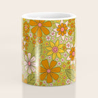 1960s, 1970s Retro Floral in Green, Pink & Orange - Flower Power Coffee Mug Gallery Image 4