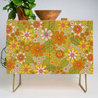1960s, 1970s Retro Floral in Green, Pink & Orange - Flower Power Credenza Gallery Image 1