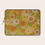 1960s, 1970s Retro Floral in Green, Pink & Orange - Flower Power Laptop Sleeve Gallery Image 1