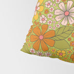 1960s, 1970s Retro Floral in Green, Pink & Orange - Flower Power Pillow Sham Gallery Image 4