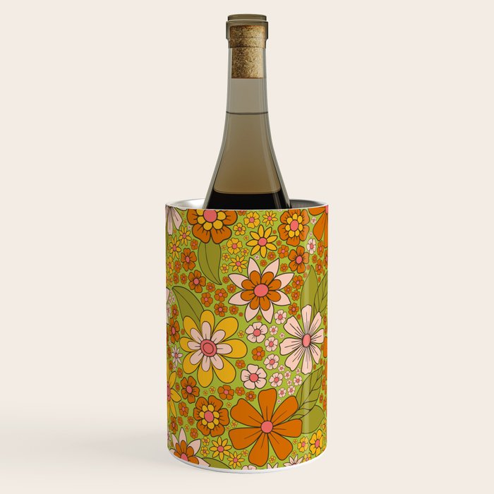 1960s, 1970s Retro Floral in Green, Pink & Orange - Flower Power Wine Chiller Gallery Image 2