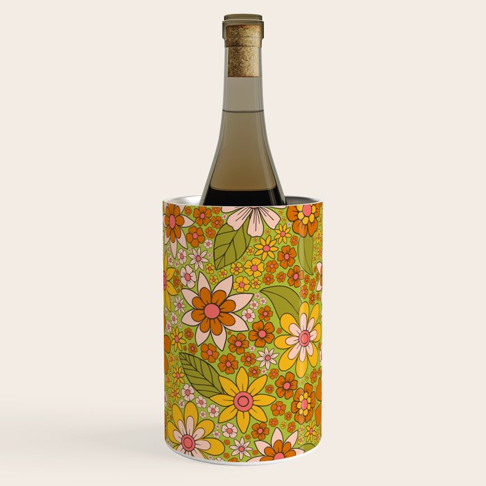 1960s, 1970s Retro Floral in Green, Pink & Orange - Flower Power Wine Chiller Gallery Image 3