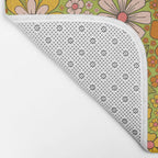 1960s, 1970s Retro Floral in Green, Pink & Orange - Flower Power Bath Mat Gallery Image 2