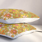 1960s, 1970s Retro Floral in Green, Pink & Orange - Flower Power Pillow Sham Gallery Image 3