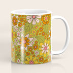 1960s, 1970s Retro Floral in Green, Pink & Orange - Flower Power Coffee Mug Gallery Image 1