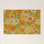 1960s, 1970s Retro Floral in Green, Pink & Orange - Flower Power Welcome Mat Gallery Image 1