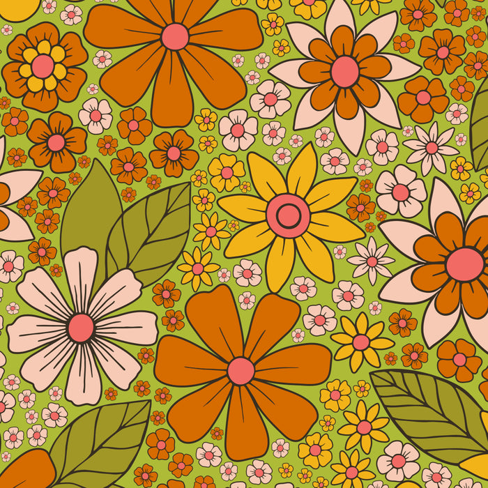 1960s, 1970s Retro Floral in Green, Pink & Orange - Flower Power Coffee Mug Gallery Image 2