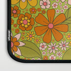 1960s, 1970s Retro Floral in Green, Pink & Orange - Flower Power Laptop Sleeve Gallery Image 3