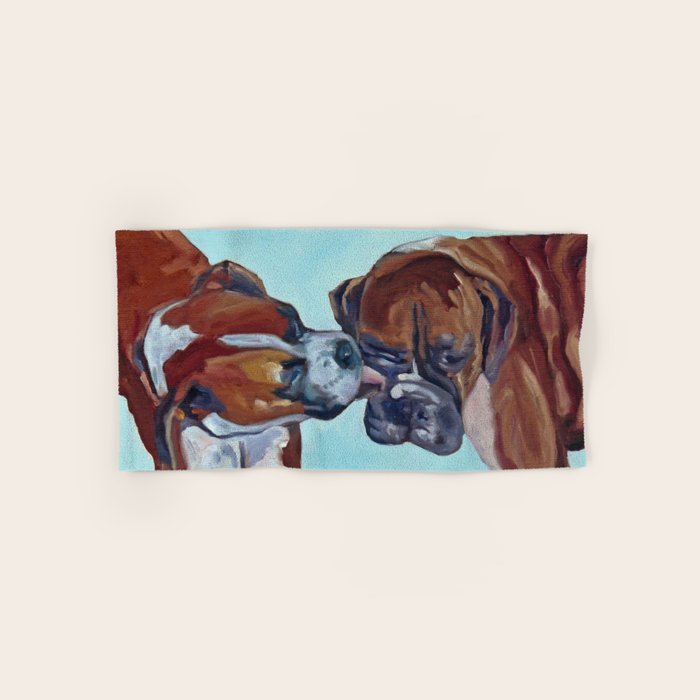 Kissing Boxers Dogs Portrait Bath Towel Gallery Image 1