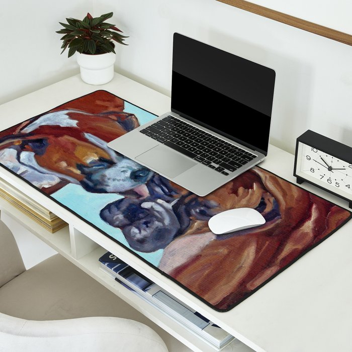 Kissing Boxers Dogs Portrait Desk Mat Gallery Image 2