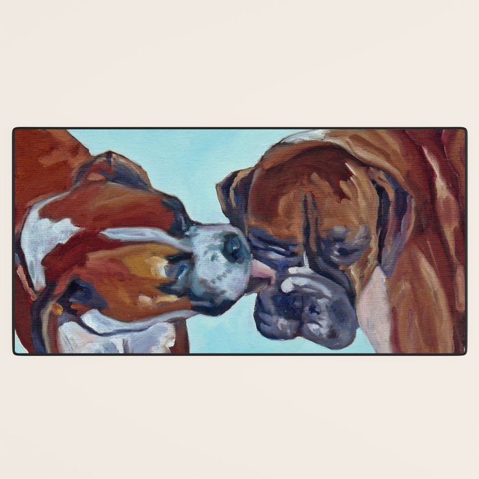 Kissing Boxers Dogs Portrait Desk Mat Gallery Image 3