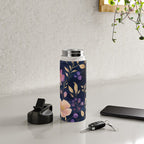Night Garden Purple Pink Gold Watercolor Flowers and Leaves All Over Water Bottle Gallery Image 4