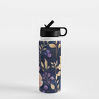 Night Garden Purple Pink Gold Watercolor Flowers and Leaves All Over Water Bottle Gallery Image 1