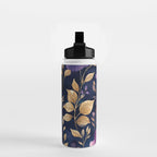 Night Garden Purple Pink Gold Watercolor Flowers and Leaves All Over Water Bottle Gallery Image 2