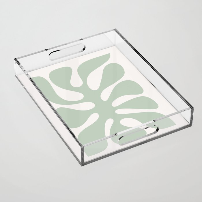 Minimal Abstract Matisse Monstera Pastel Sage Green 1/2 Acrylic Tray Gallery Image 1