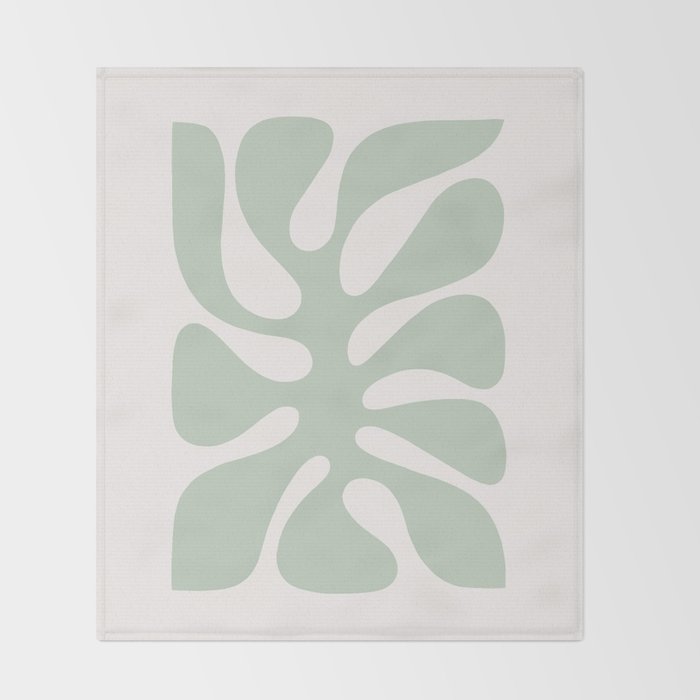 Minimal Abstract Matisse Monstera Pastel Sage Green 1/2 Throw Blanket Gallery Image 2