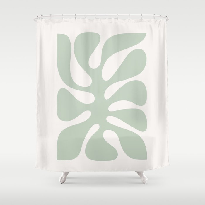 Minimal Abstract Matisse Monstera Pastel Sage Green 1/2 Shower Curtain Gallery Image 1