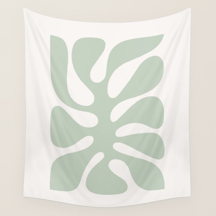 Minimal Abstract Matisse Monstera Pastel Sage Green 1/2 Wall Tapestry Gallery Image 4