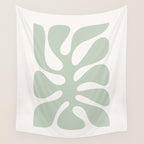 Minimal Abstract Matisse Monstera Pastel Sage Green 1/2 Wall Tapestry Gallery Image 4