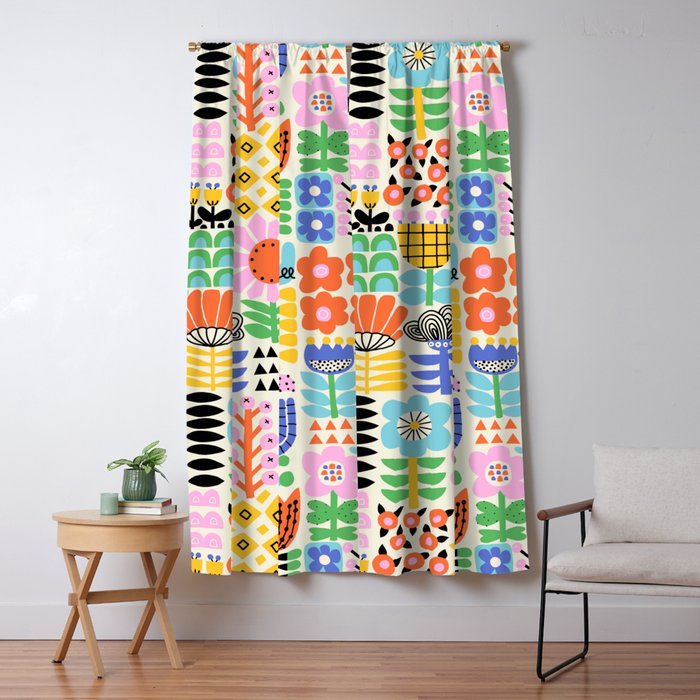 Folk Art Flowers Window Curtain