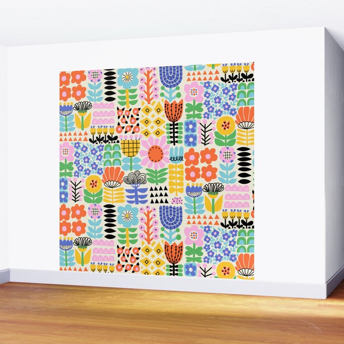 Folk Art Flowers Wall Mural Gallery Image 2