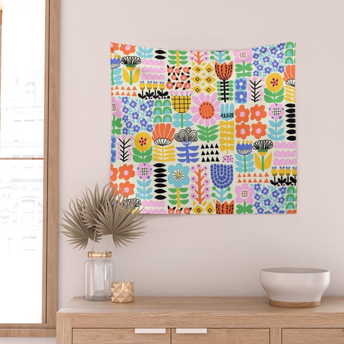 Folk Art Flowers Wall Tapestry Gallery Image 2