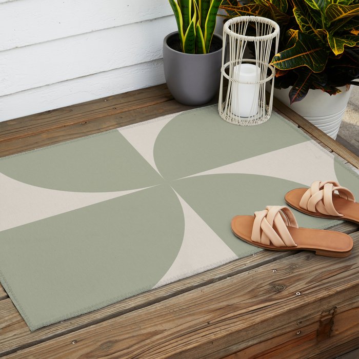 Bauhaus Mid Century Modern Geometric VII Earthy Green Outdoor Rug Gallery Image 2