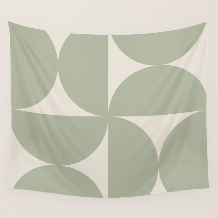 Bauhaus Mid Century Modern Geometric VII Earthy Green Wall Tapestry Gallery Image 4