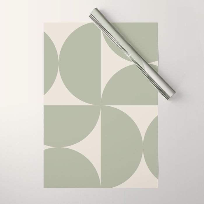 Bauhaus Mid Century Modern Geometric VII Earthy Green Wrapping Paper Gallery Image 1