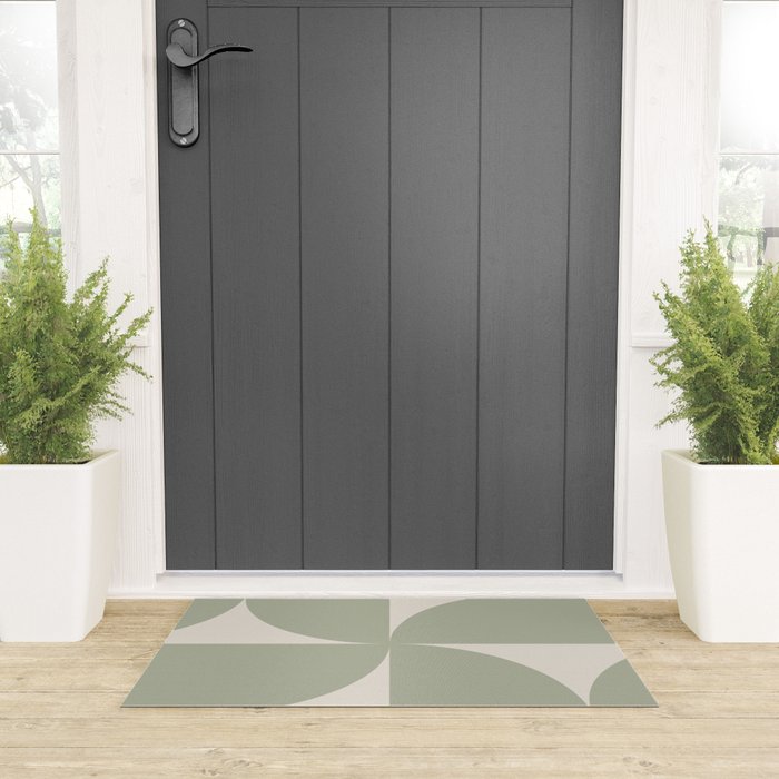 Bauhaus Mid Century Modern Geometric VII Earthy Green Welcome Mat Gallery Image 3