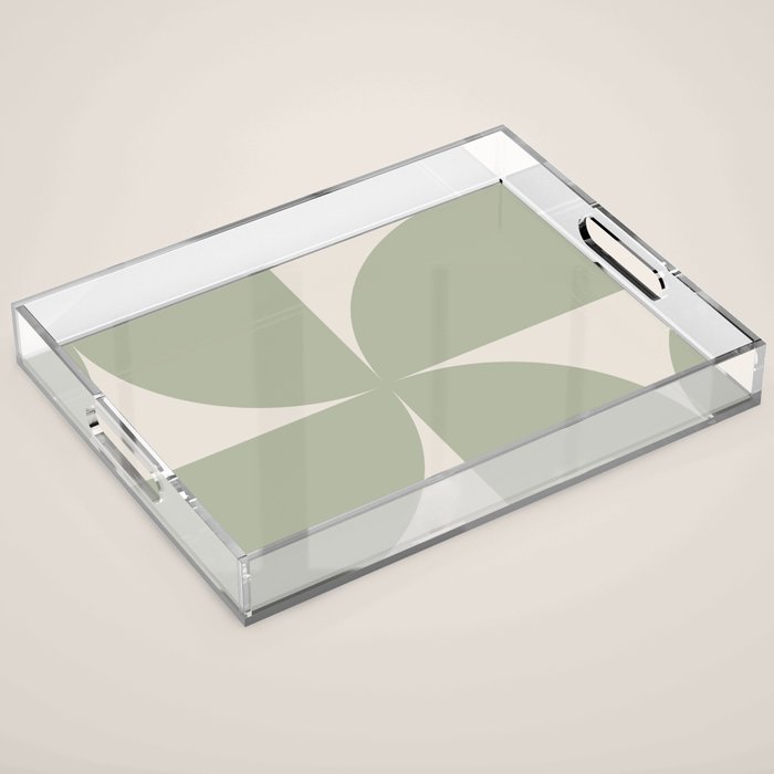 Bauhaus Mid Century Modern Geometric VII Earthy Green Acrylic Tray Gallery Image 1