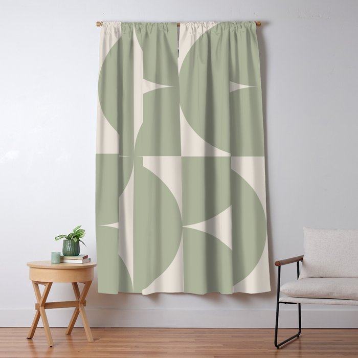 Bauhaus Mid Century Modern Geometric VII Earthy Green Window Curtain Gallery Image 5