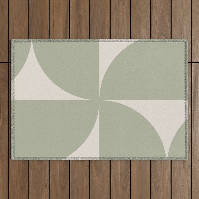 Bauhaus Mid Century Modern Geometric VII Earthy Green Outdoor Rug Gallery Image 1