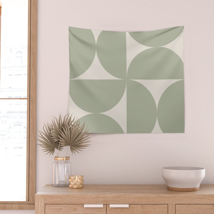 Bauhaus Mid Century Modern Geometric VII Earthy Green Wall Tapestry Gallery Image 2