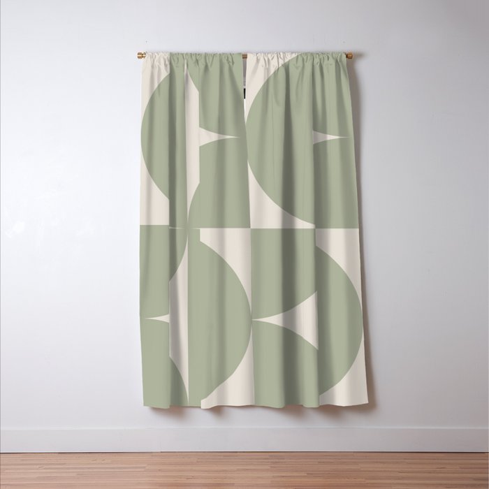 Bauhaus Mid Century Modern Geometric VII Earthy Green Window Curtain Gallery Image 3