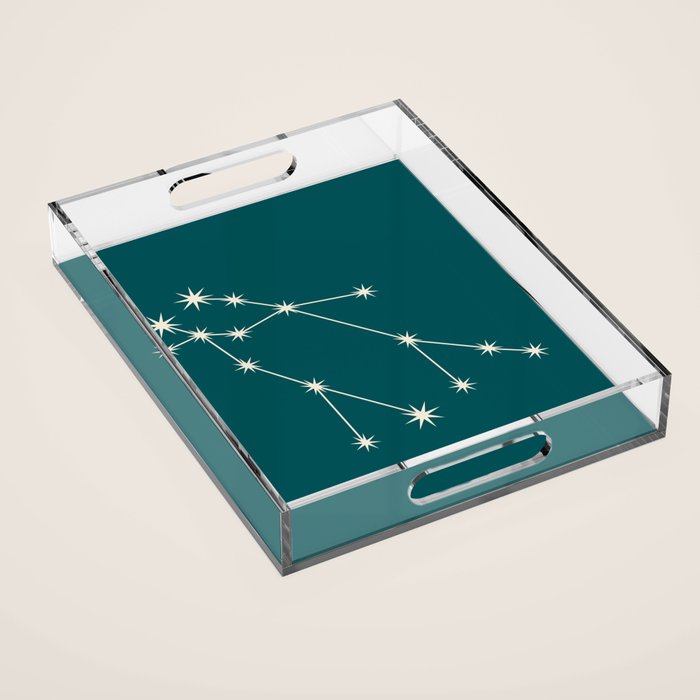 Gemini Zodiac Star Constellation Line Art Deep Teal Acrylic Tray Gallery Image 1